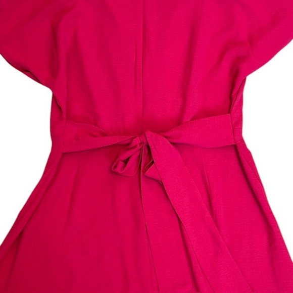 Express Women's Pink Short Sleeve Faux Wrap Dress Ruffle Hem Party Cocktail Sz L - Picture 10 of 14